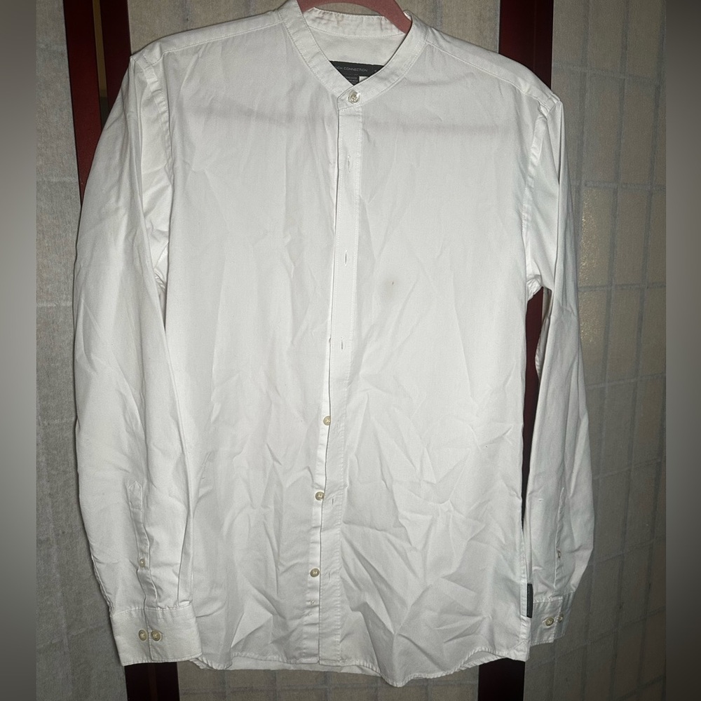 French Connection long sleeve grandad collar linen shirt in white size S